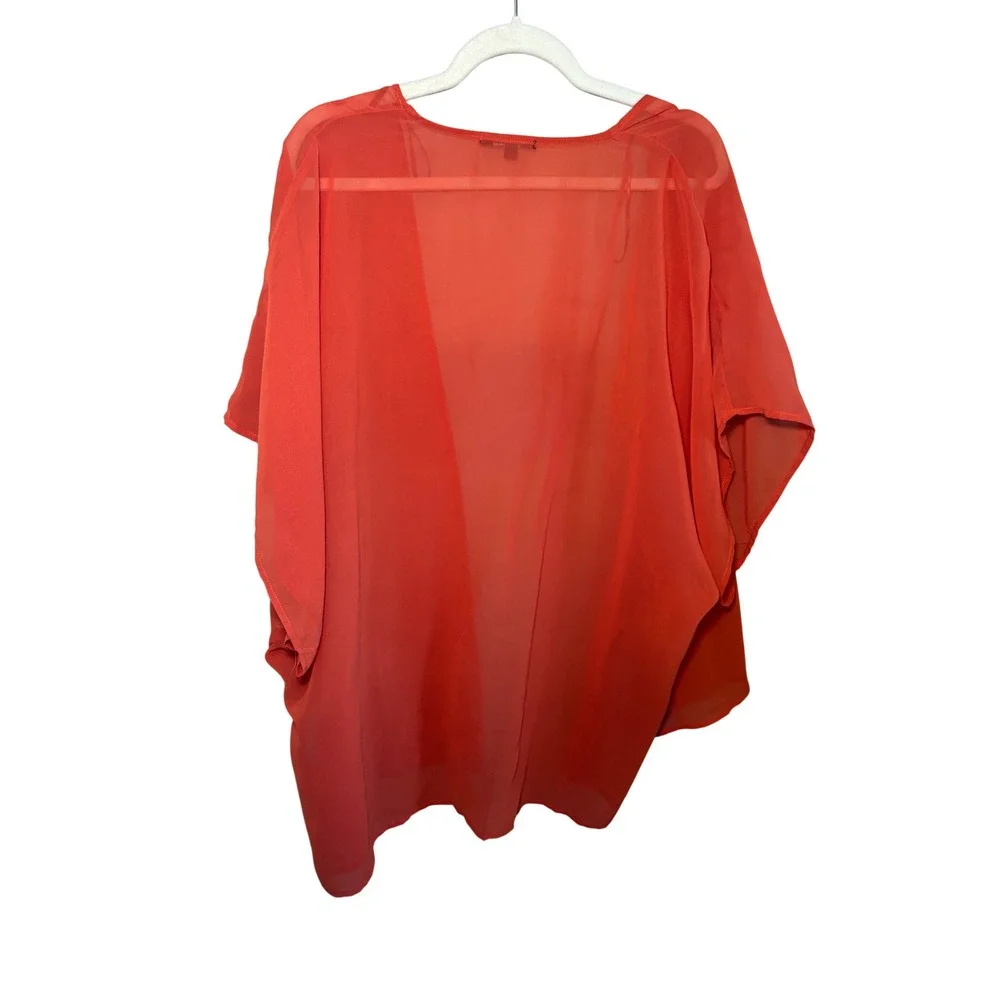 Ambiance Womens Kimono L Orange Sheer Open Front Chiffon Cardigan Boho Beach